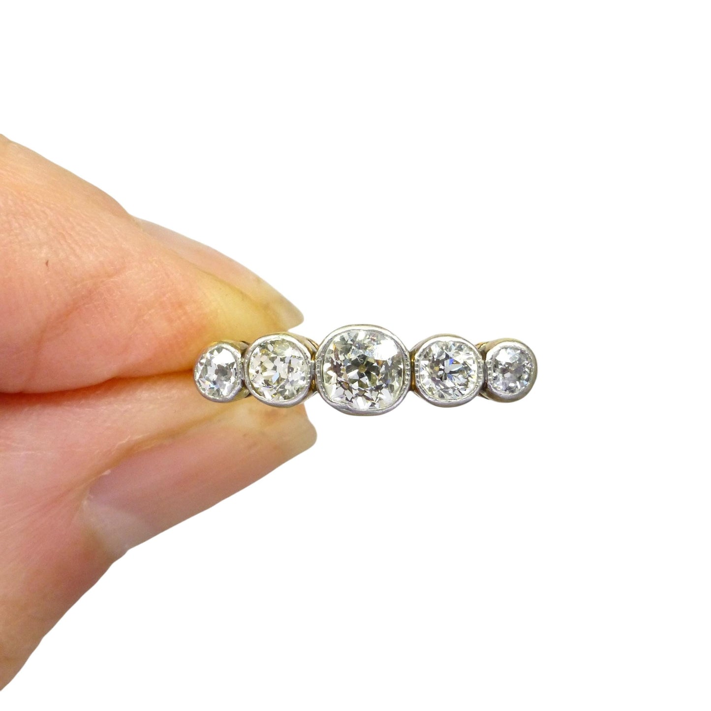 Antique Bezel set old cut natural diamond five stone ring 1.00ct - 18ct Platinum