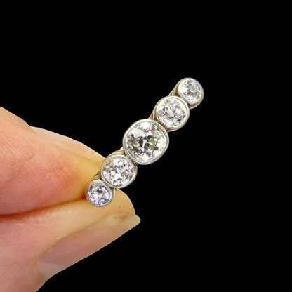 Antique Bezel set old cut natural diamond five stone ring 1.00ct - 18ct Platinum