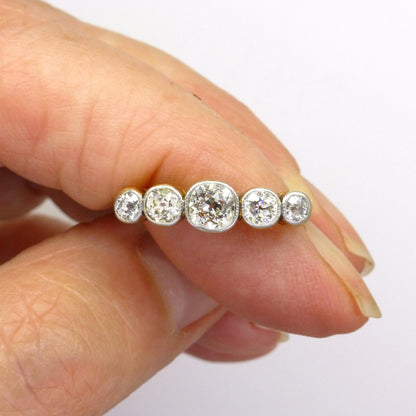 Antique Bezel set old cut natural diamond five stone ring 1.00ct - 18ct Platinum