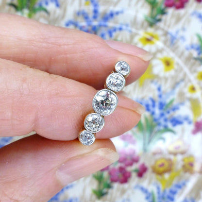 Antique Bezel set old cut natural diamond five stone ring 1.00ct - 18ct Platinum