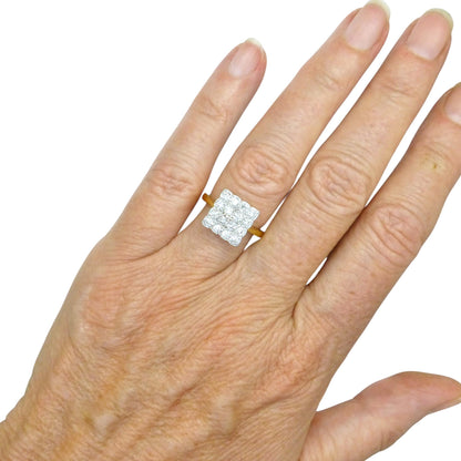 Antique Art Deco 18ct Platinum pavé diamond cluster panel ring