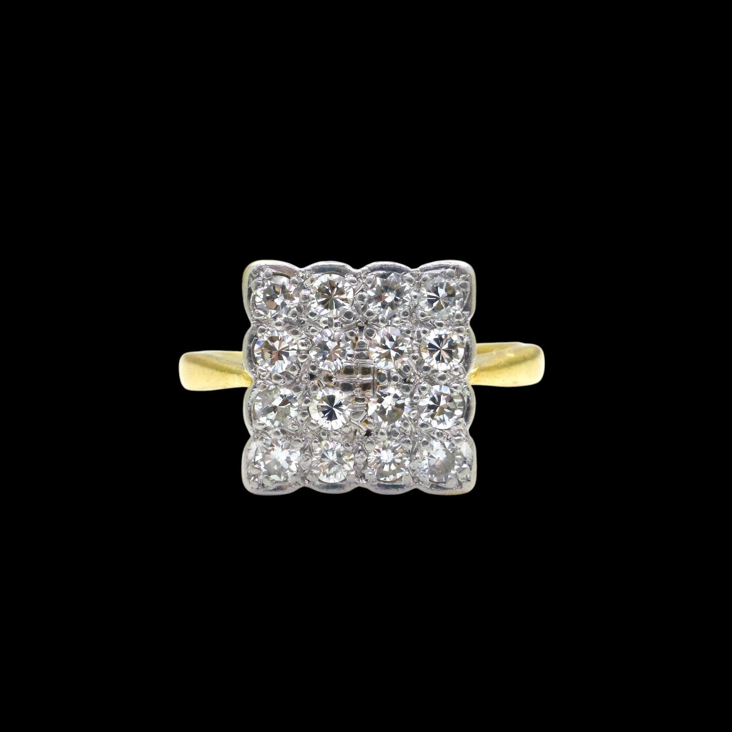 Antique Art Deco 18ct Platinum pavé diamond cluster panel ring