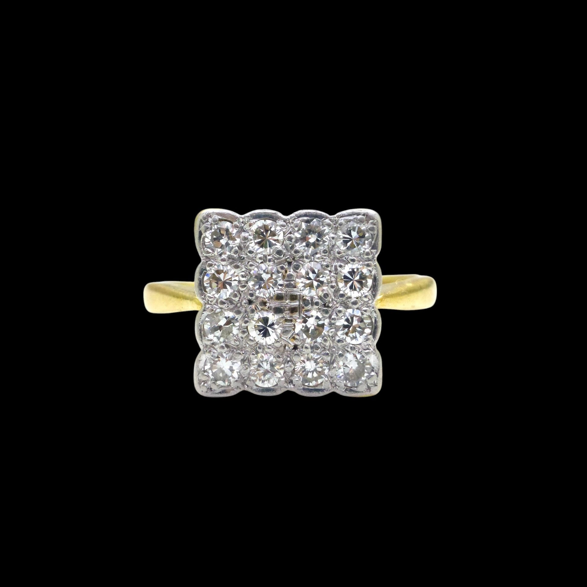 Antique Art Deco 18ct Platinum pavé diamond cluster panel ring
