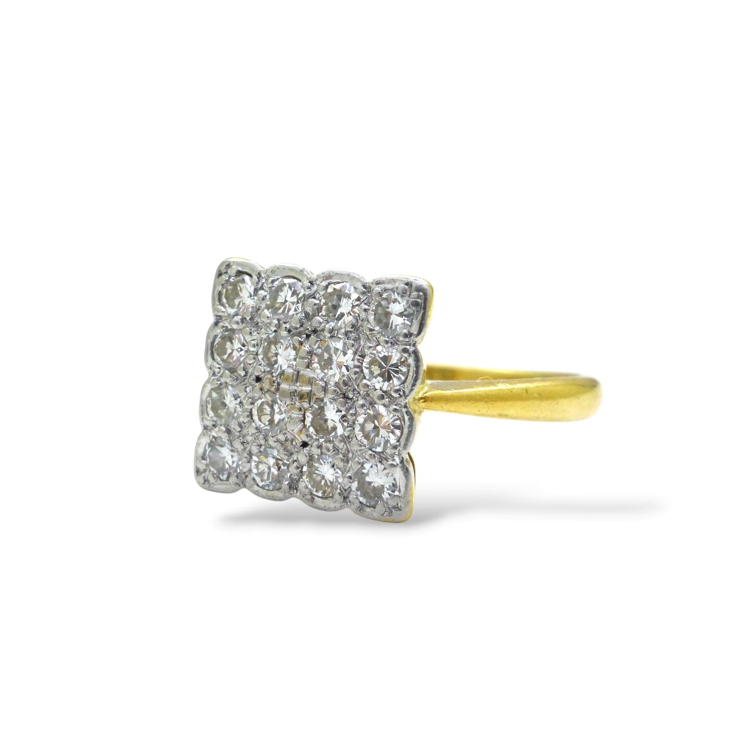 Antique Art Deco 18ct Platinum pavé diamond cluster panel ring
