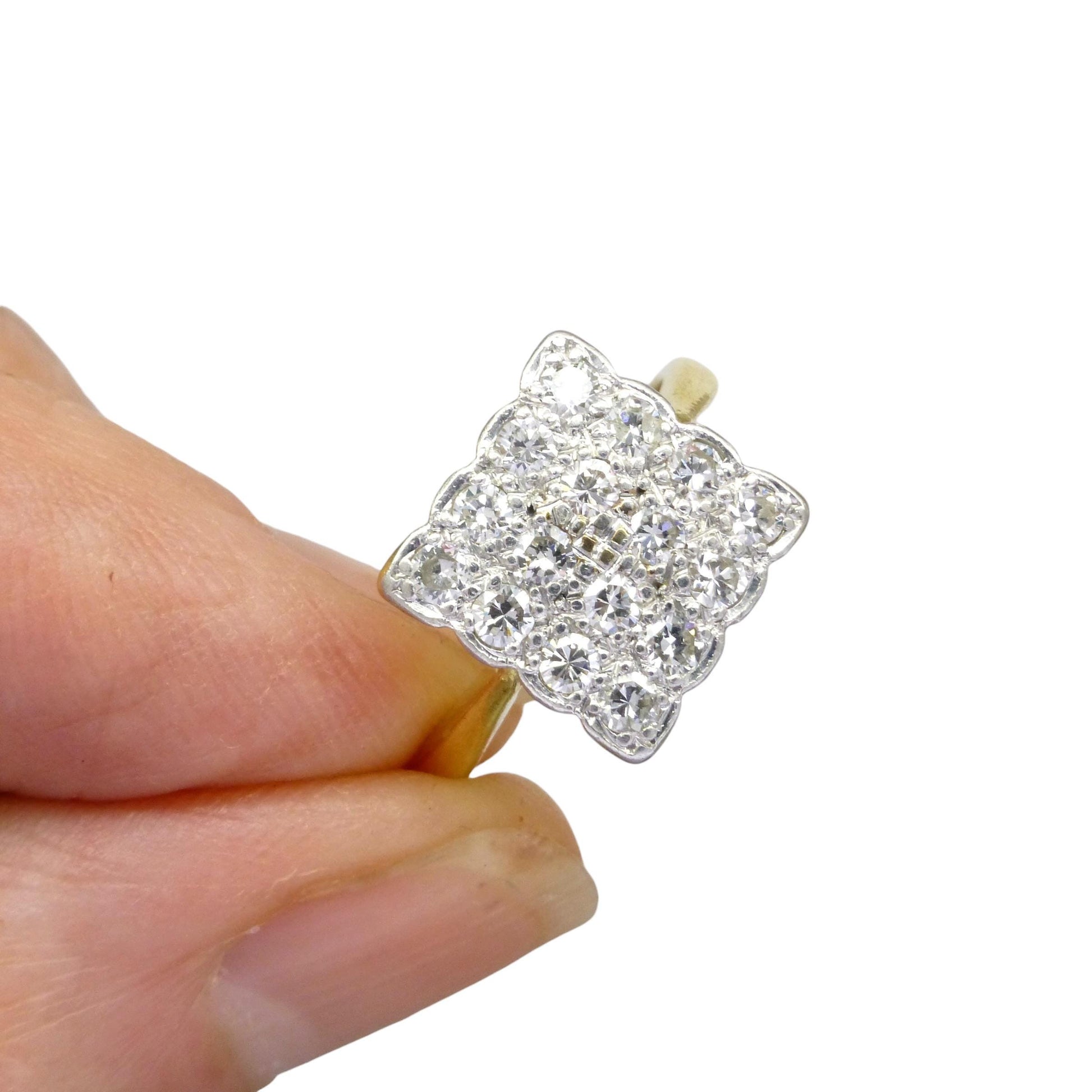 Antique Art Deco 18ct Platinum pavé diamond cluster panel ring