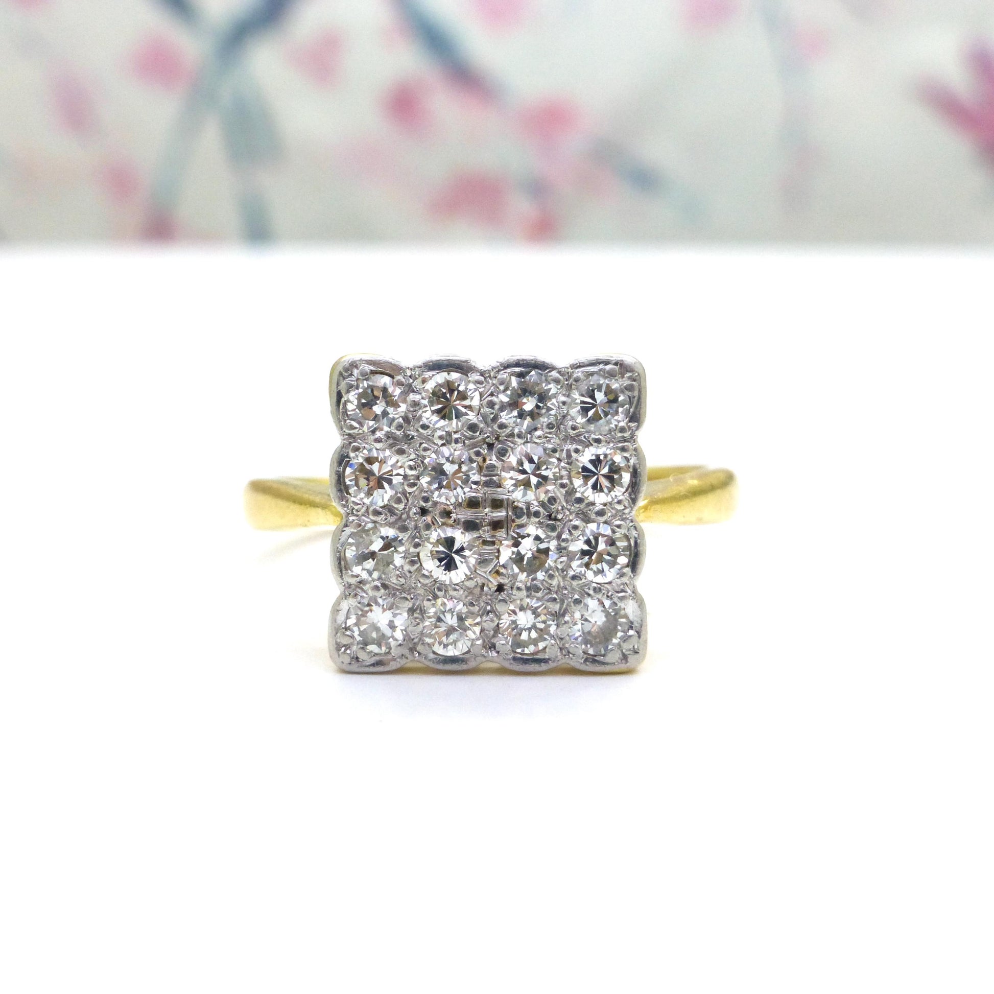 Antique Art Deco 18ct Platinum pavé diamond cluster panel ring