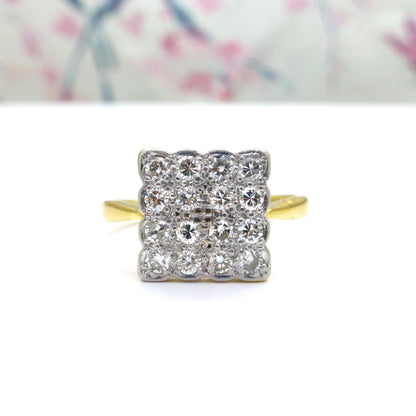 Antique Art Deco 18ct Platinum pavé diamond cluster panel ring