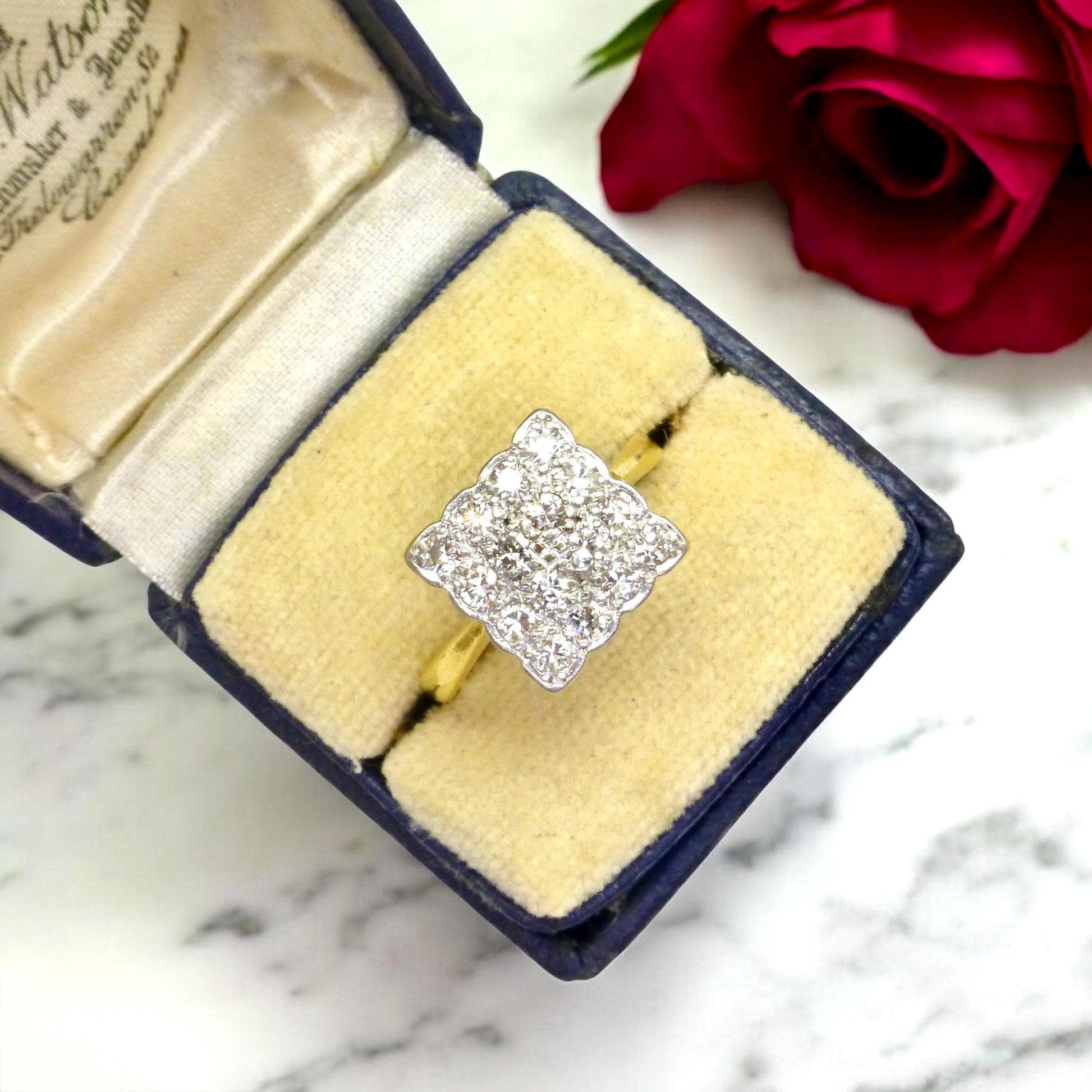 Antique Art Deco 18ct Platinum pavé diamond cluster panel ring