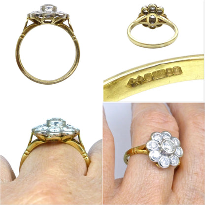Vintage 18ct natural diamond cluster engagement ring 1.46 carat - Dated 1996