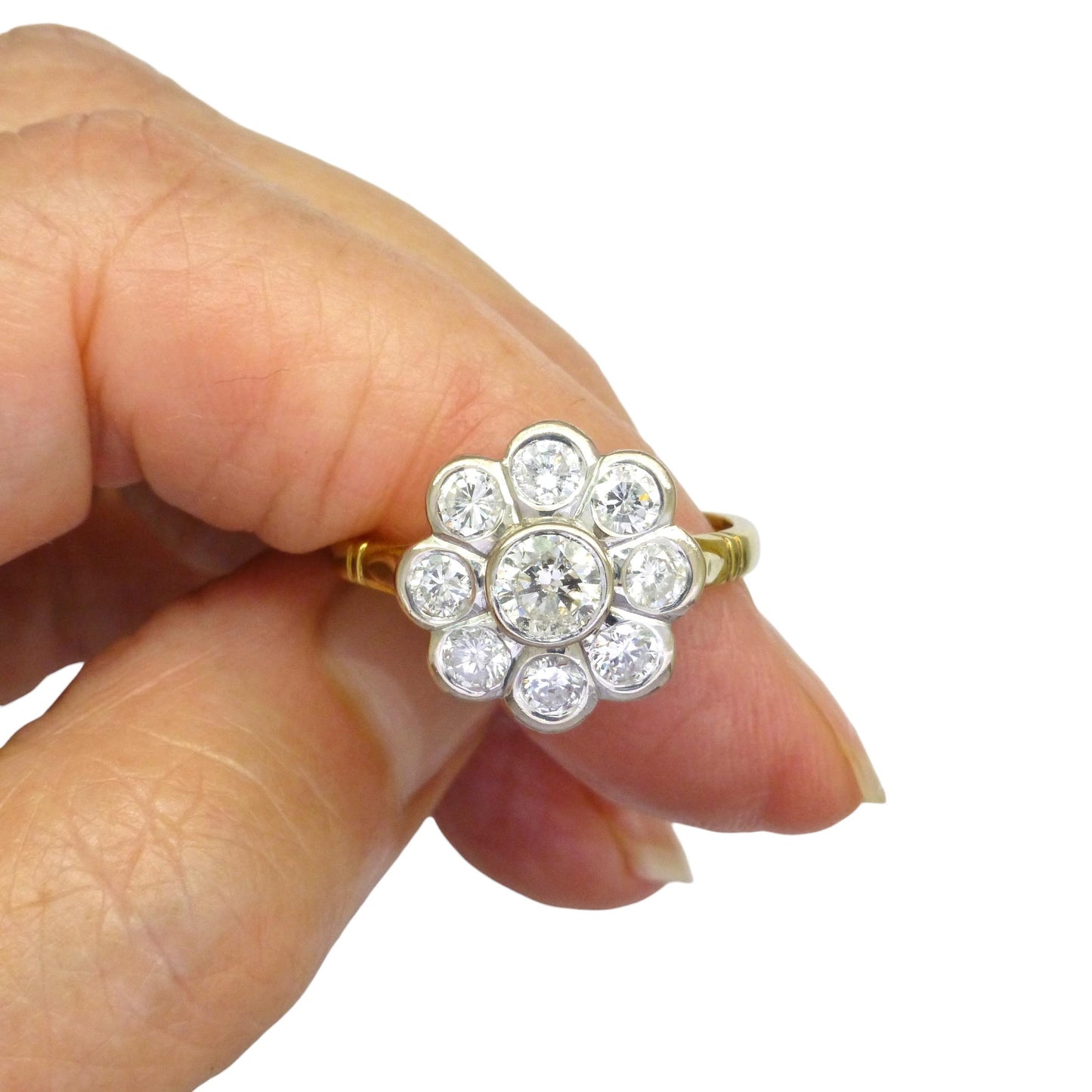 Vintage 18ct natural diamond cluster engagement ring 1.46 carat - Dated 1996