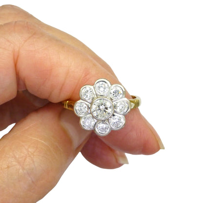 Vintage 18ct natural diamond cluster engagement ring 1.46 carat - Dated 1996
