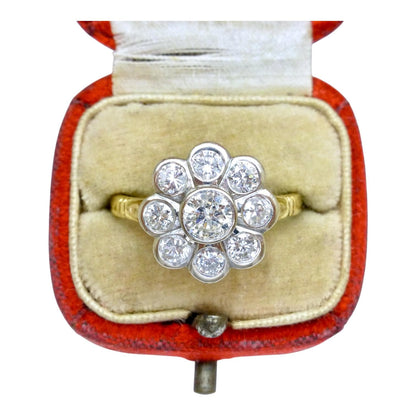Vintage 18ct natural diamond cluster engagement ring 1.46 carat - Dated 1996