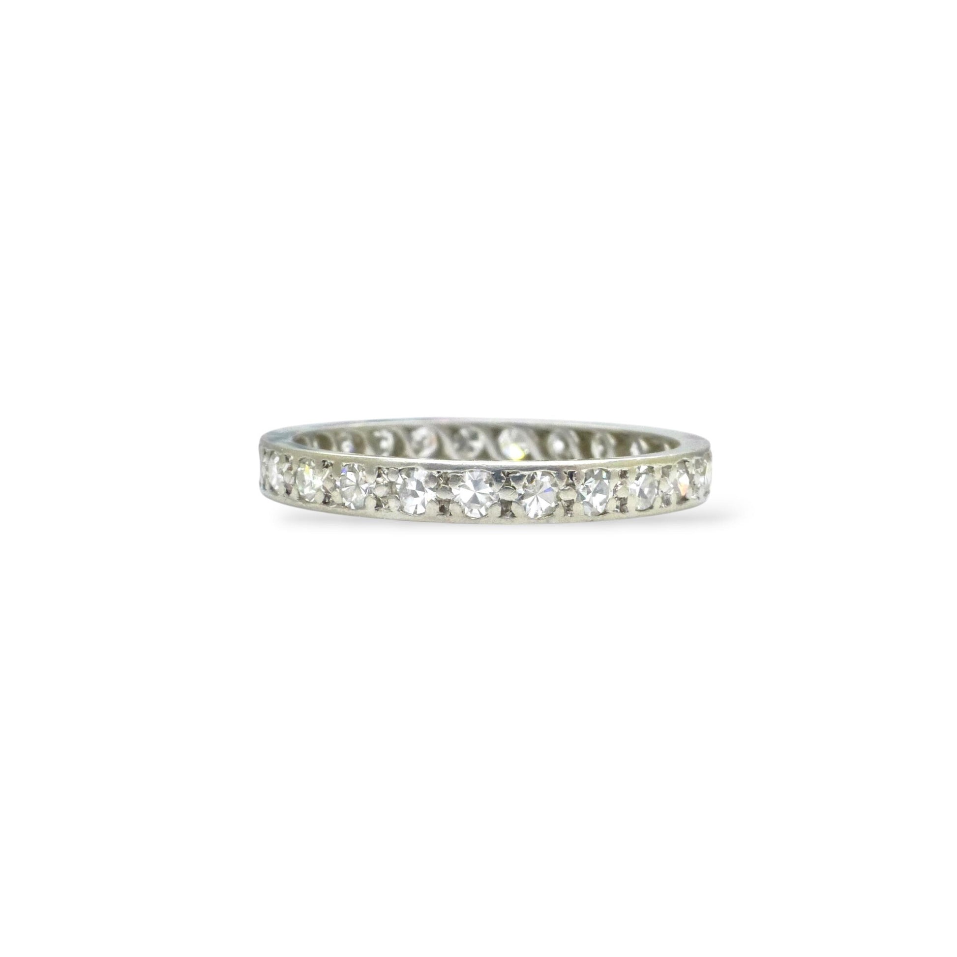 Art Deco Platinum Diamond full hoop Eternity Ring 0.75ct - Wedding Band 1920s, Size P