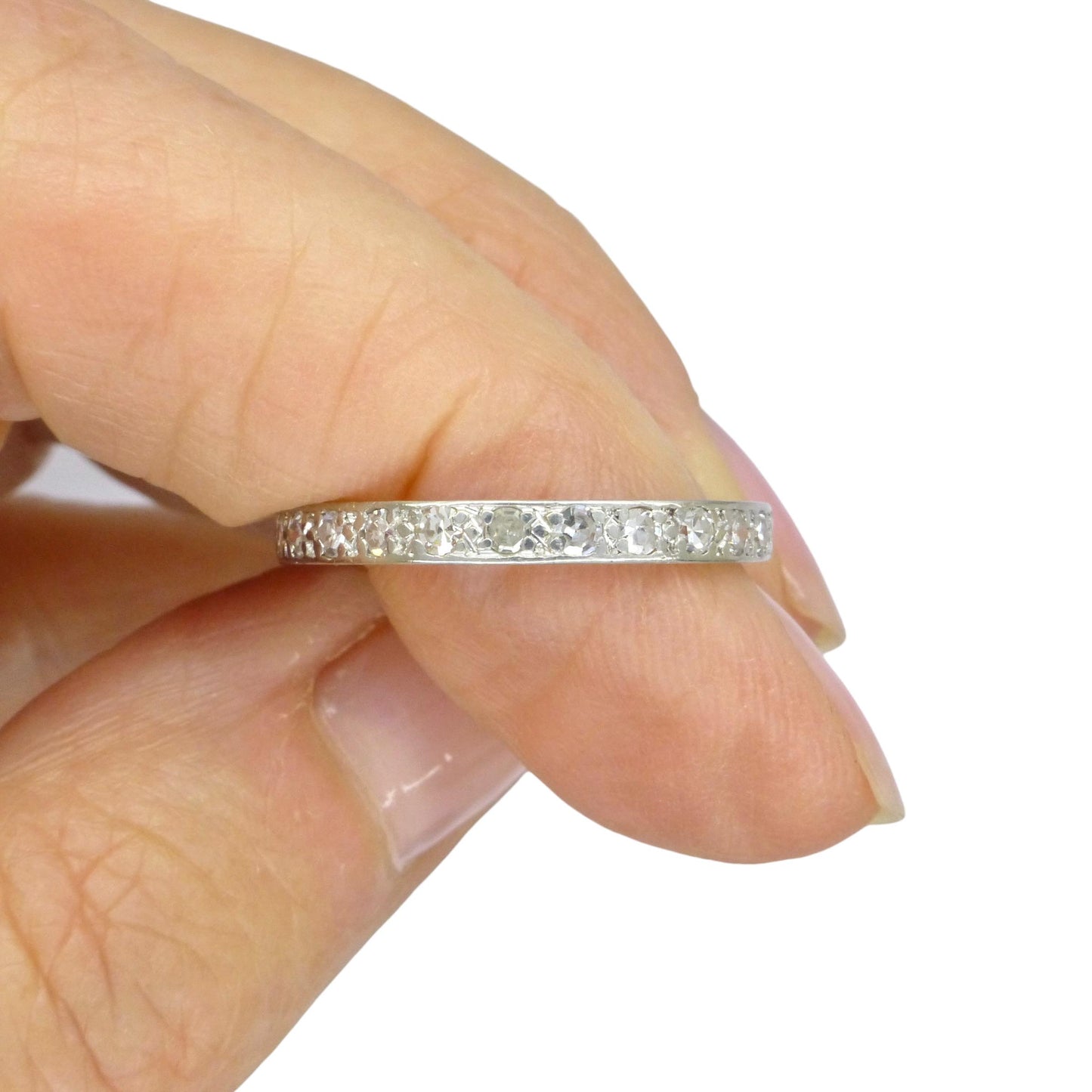 Art Deco Platinum Diamond full hoop Eternity Ring 0.75ct - Wedding Band 1920s, Size P
