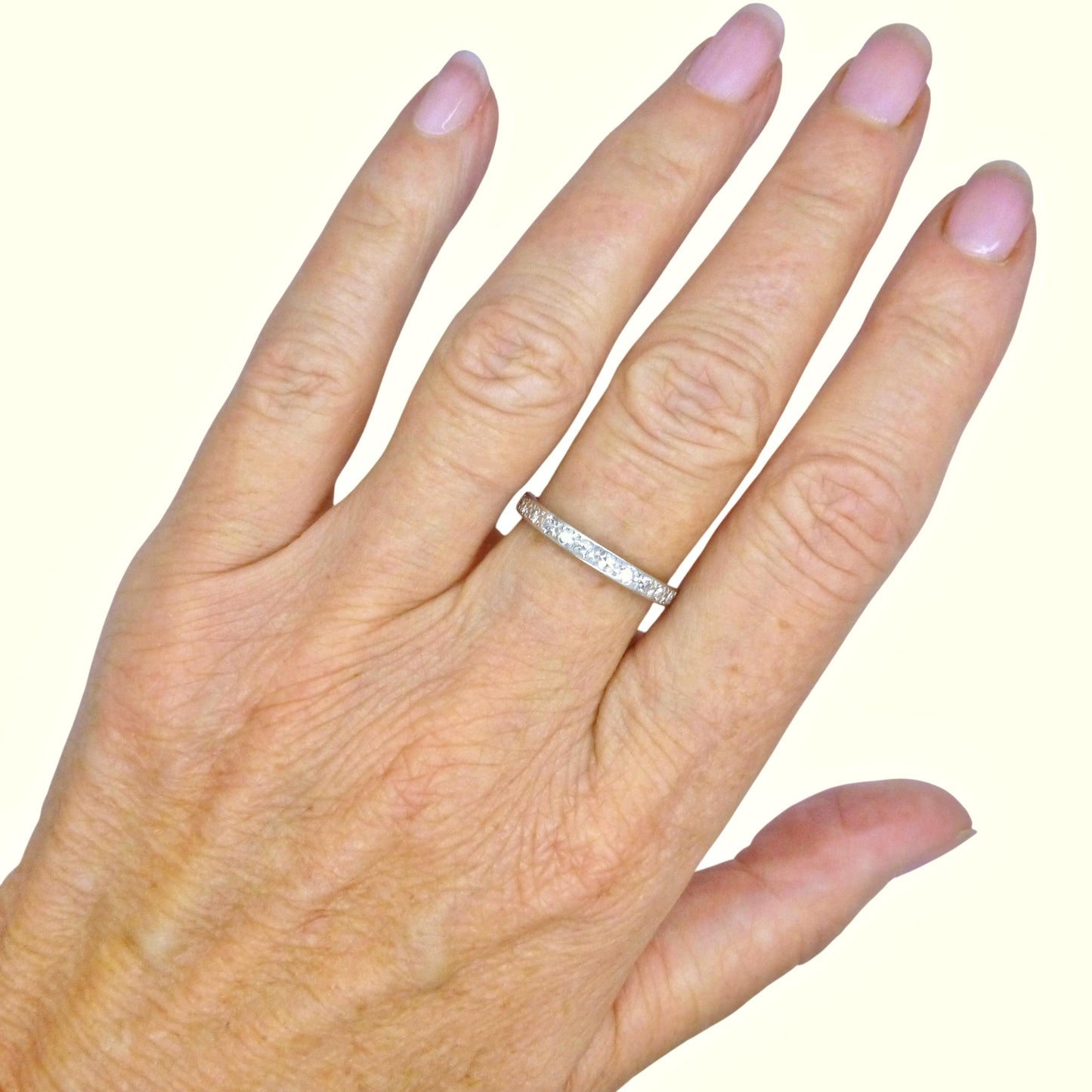 Art Deco Platinum Diamond full hoop Eternity Ring 0.75ct - Wedding Band 1920s, Size P