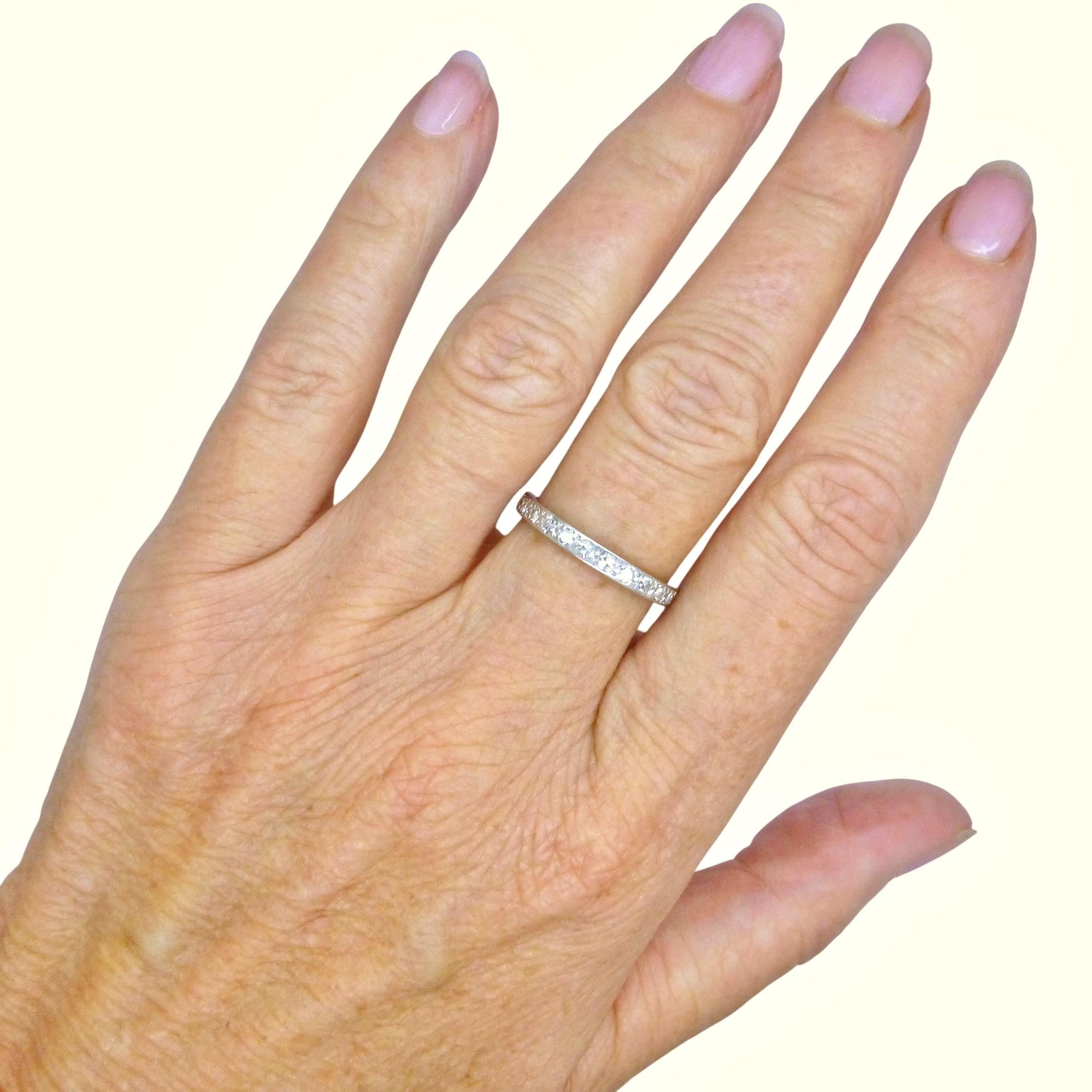 Art Deco Platinum Diamond full hoop Eternity Ring 0.75ct - Wedding Band 1920s, Size P
