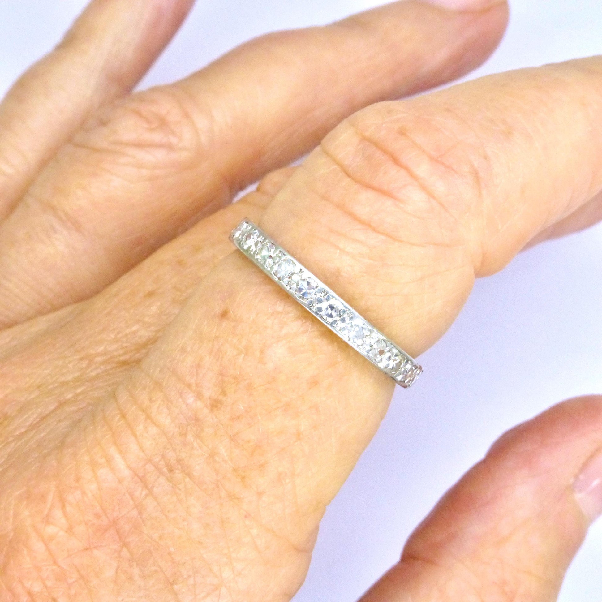 Art Deco Platinum Diamond full hoop Eternity Ring 0.75ct - Wedding Band 1920s, Size P