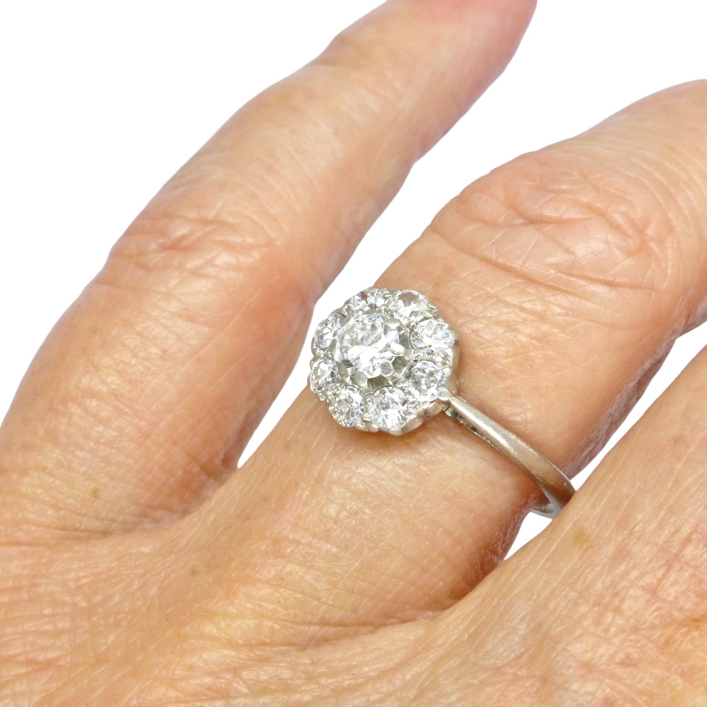 Antique 18ct Platinum old cut diamond halo cluster ring 0.65ct