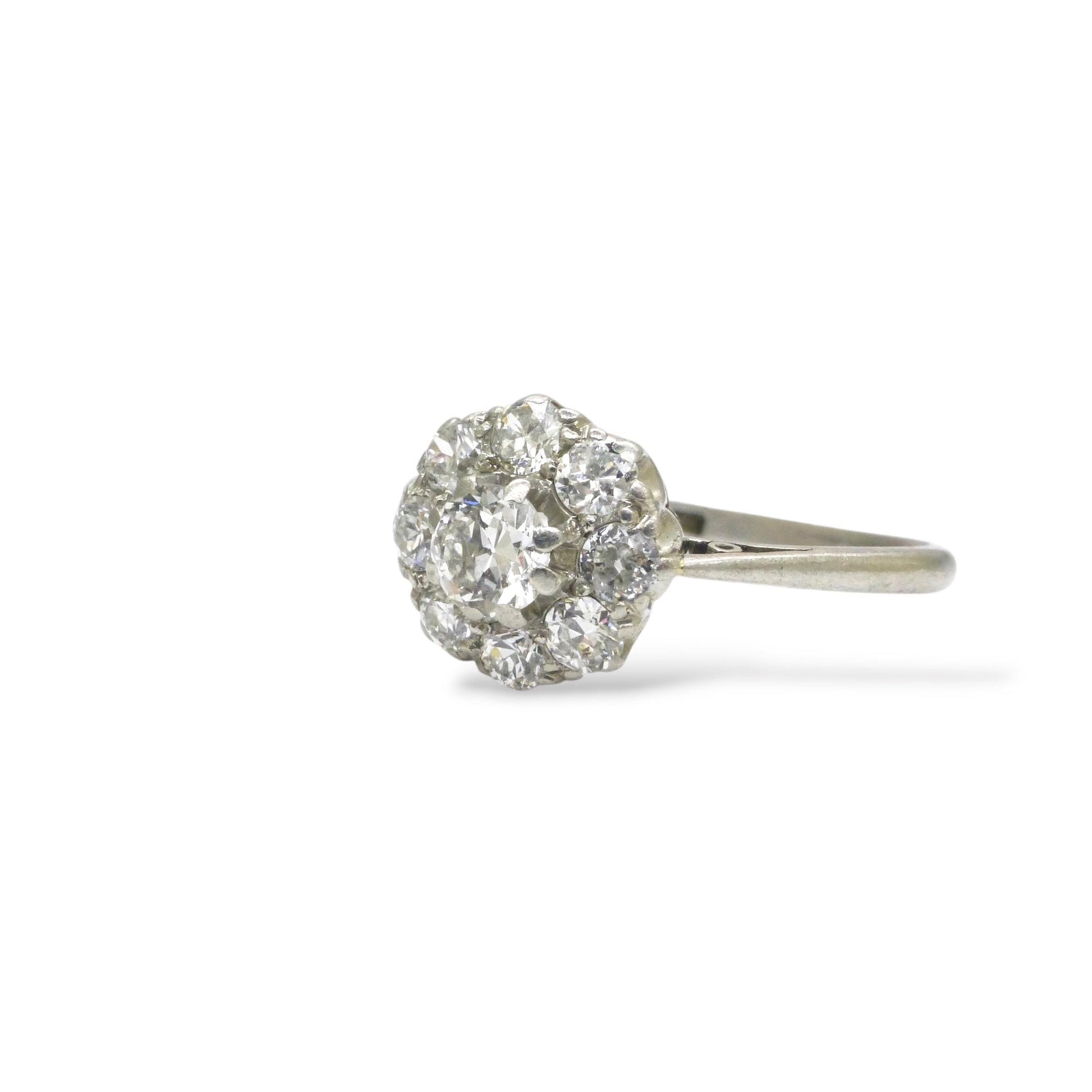 Antique 18ct Platinum old cut diamond halo cluster ring 0.65ct