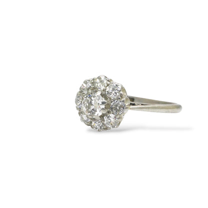 Antique 18ct Platinum old cut diamond halo cluster ring 0.65ct