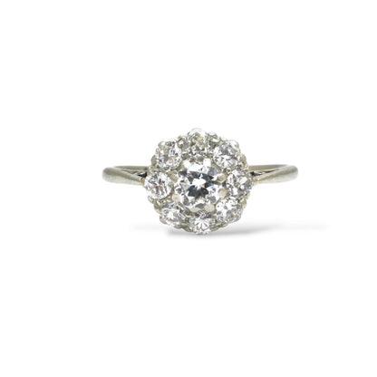 Antique 18ct Platinum old cut diamond halo cluster ring 0.65ct