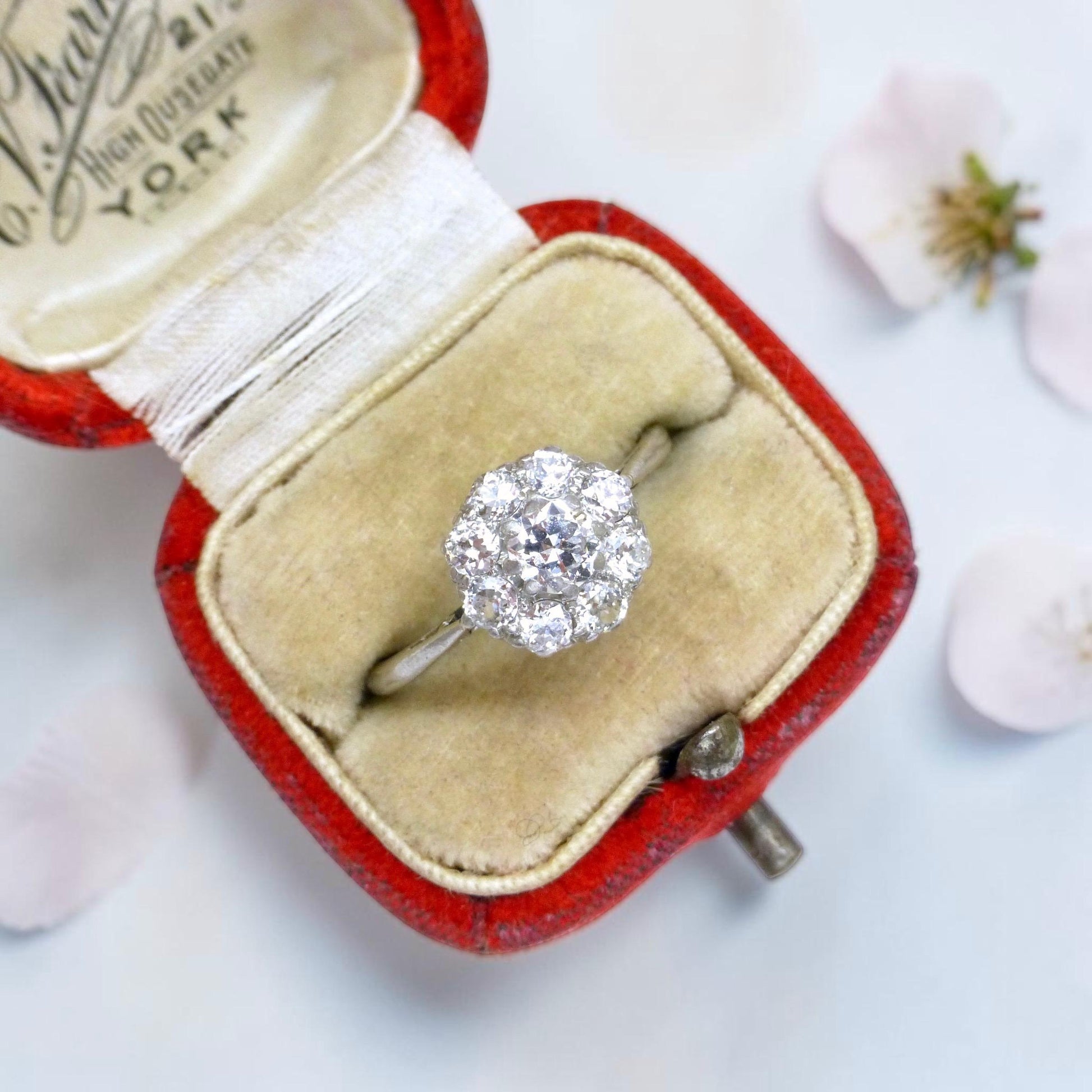 Antique 18ct Platinum old cut diamond halo cluster ring 0.65ct