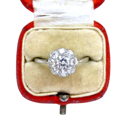 Antique 18ct Platinum old cut diamond halo cluster ring 0.65ct