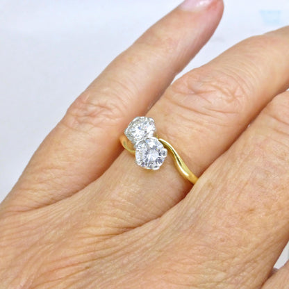 Vintage Toi et Moi two stone natural diamond ring 1.00ct - with Valuation