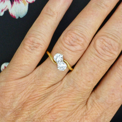 Vintage Toi et Moi two stone natural diamond ring 1.00ct - with Valuation