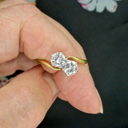 Vintage Toi et Moi two stone natural diamond ring 1.00ct - with Valuation