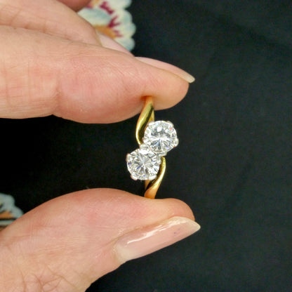Vintage Toi et Moi two stone natural diamond ring 1.00ct - with Valuation