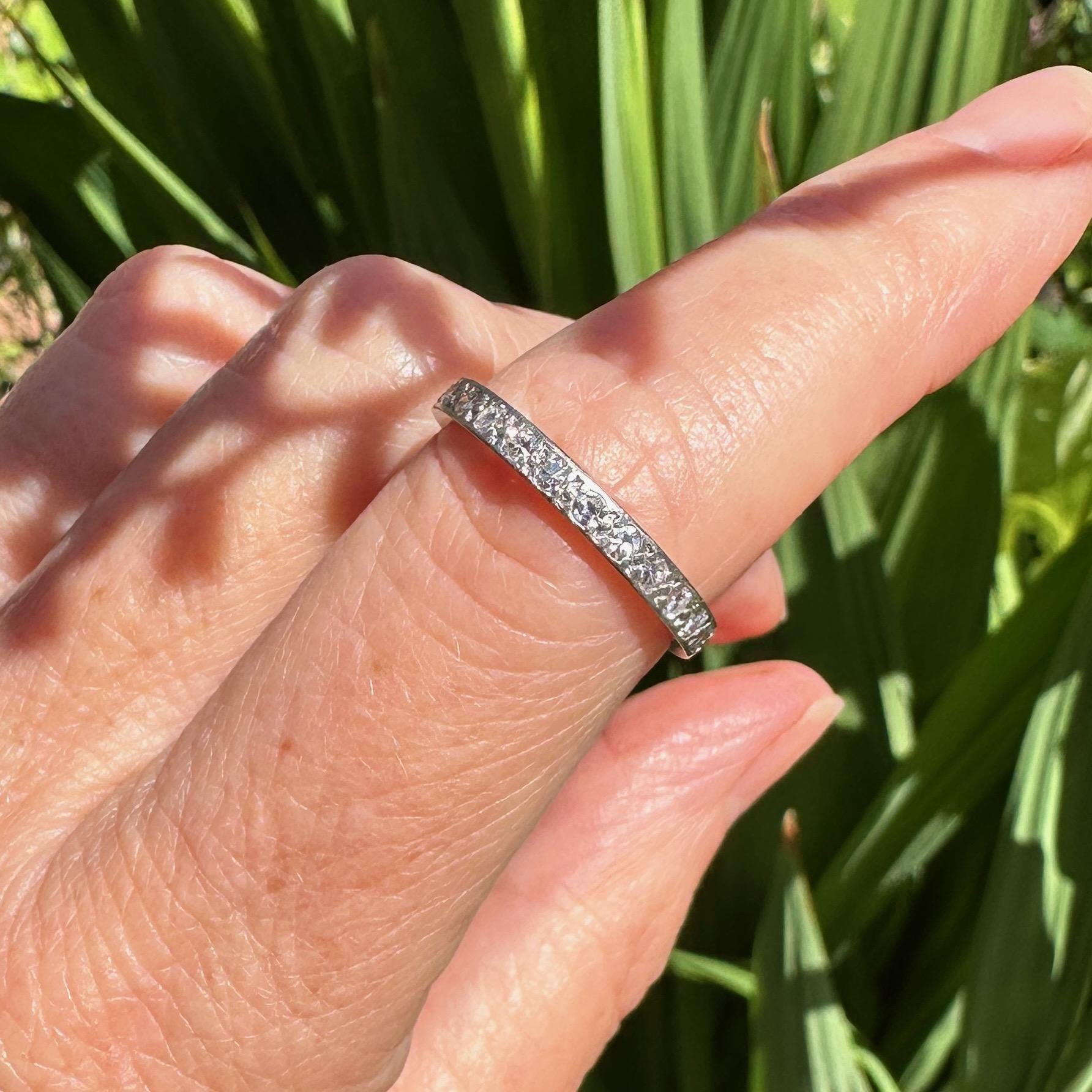 Art Deco Platinum Diamond full hoop Eternity Ring 0.75ct - Wedding Band 1920s, Size P