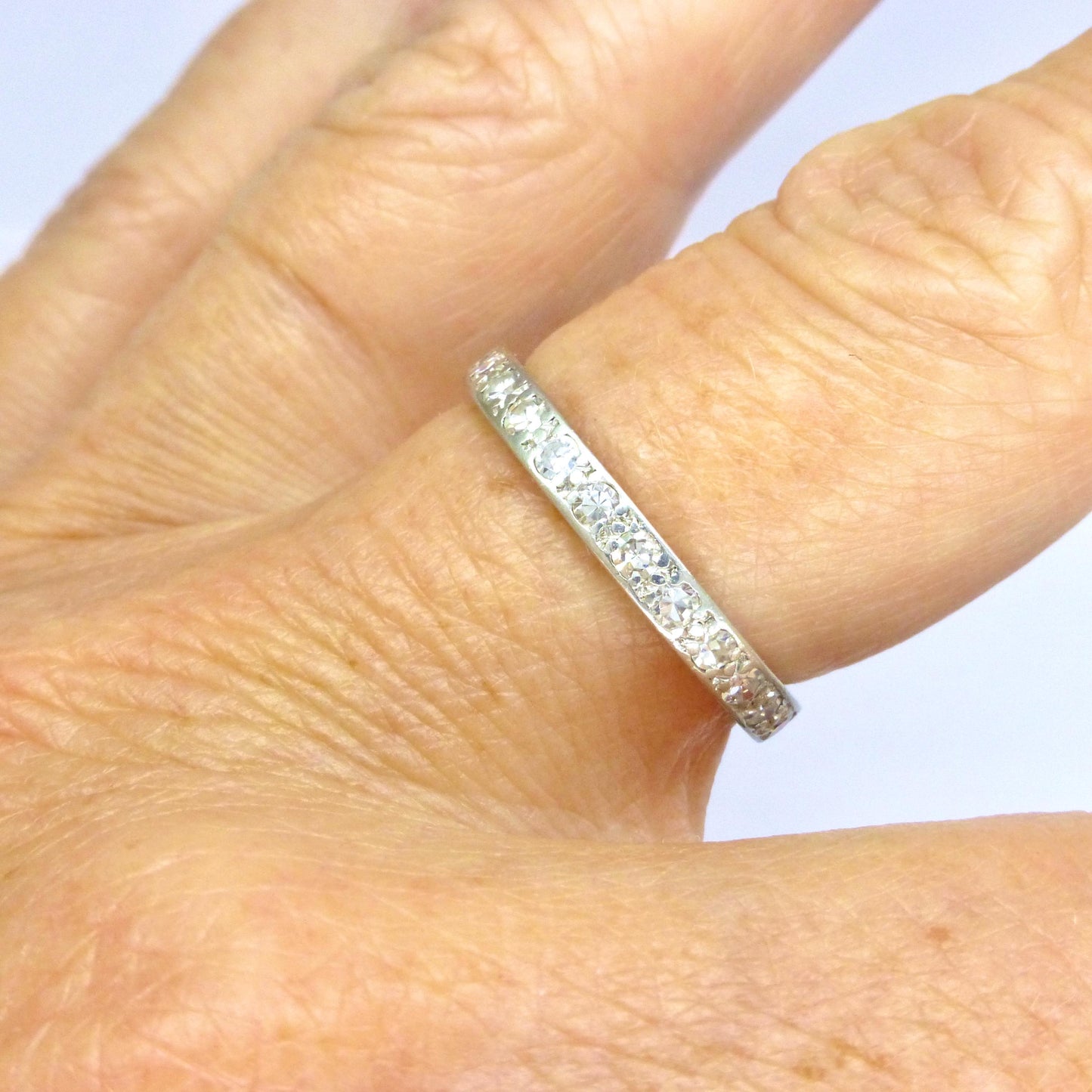 Art Deco Platinum Diamond full hoop Eternity Ring 0.75ct - Wedding Band 1920s, Size P
