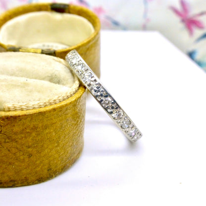 Art Deco Platinum Diamond full hoop Eternity Ring 0.75ct - Wedding Band 1920s, Size P