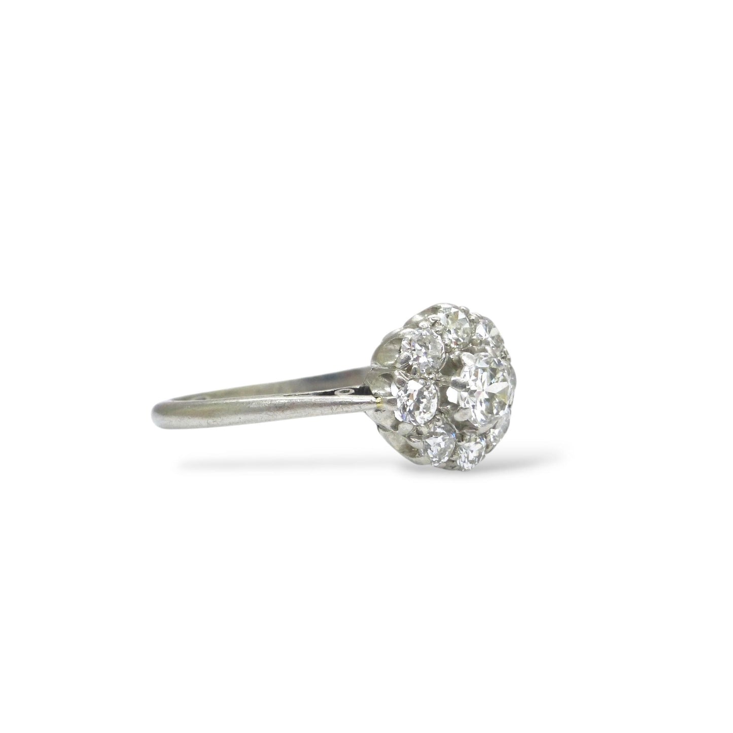 Antique 18ct Platinum old cut diamond halo cluster ring 0.65ct