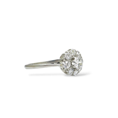 Antique 18ct Platinum old cut diamond halo cluster ring 0.65ct