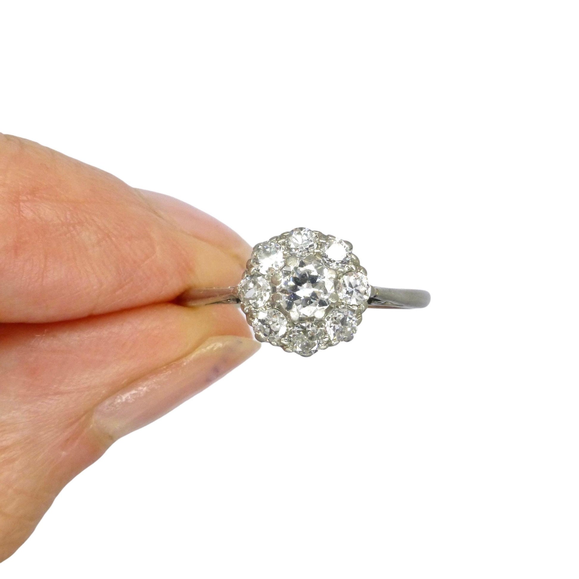 Antique 18ct Platinum old cut diamond halo cluster ring 0.65ct