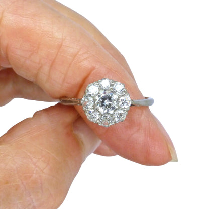 Antique 18ct Platinum old cut diamond halo cluster ring 0.65ct