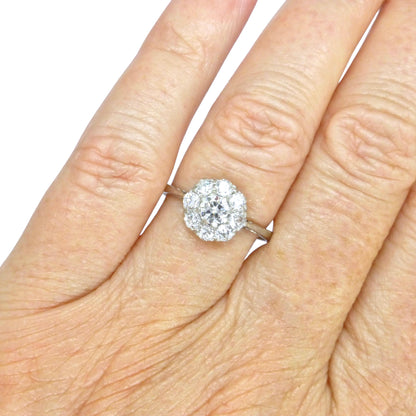Antique 18ct Platinum old cut diamond halo cluster ring 0.65ct