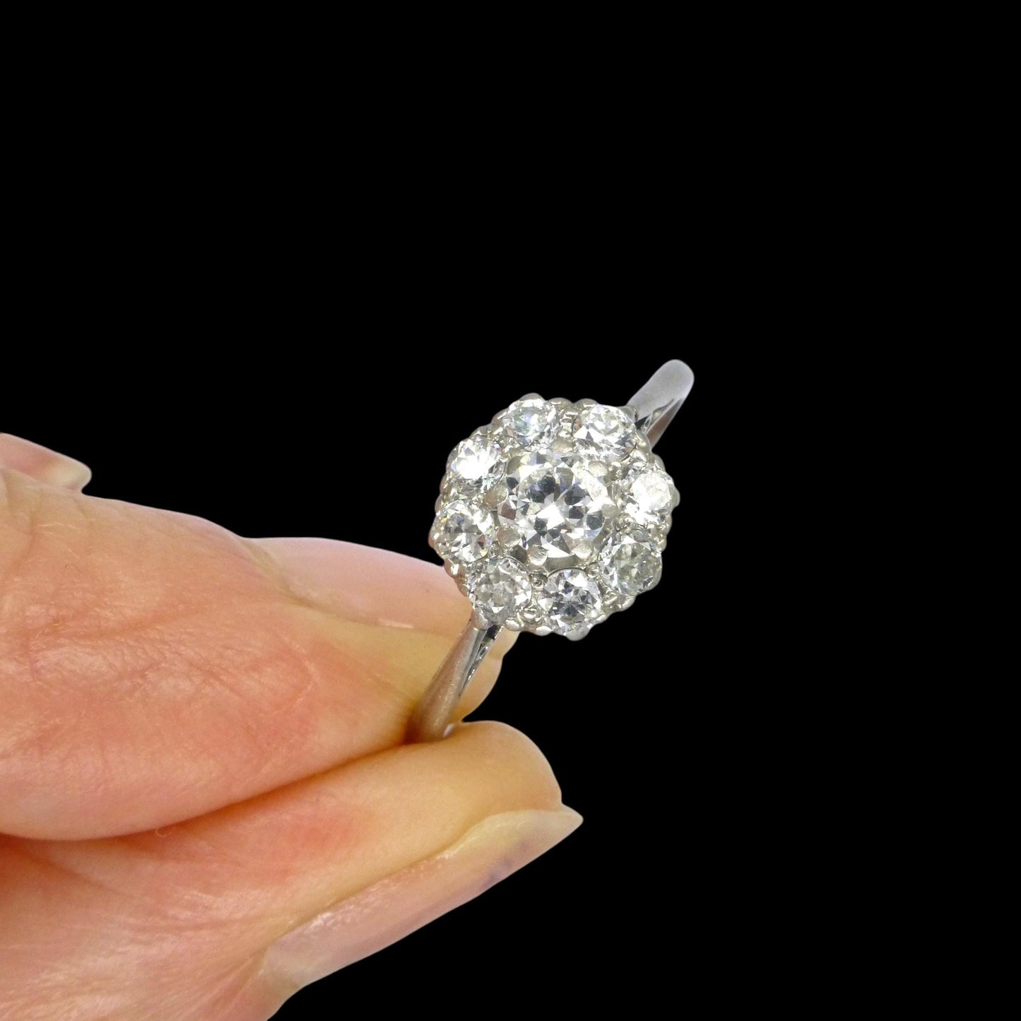 Antique 18ct Platinum old cut diamond halo cluster ring 0.65ct