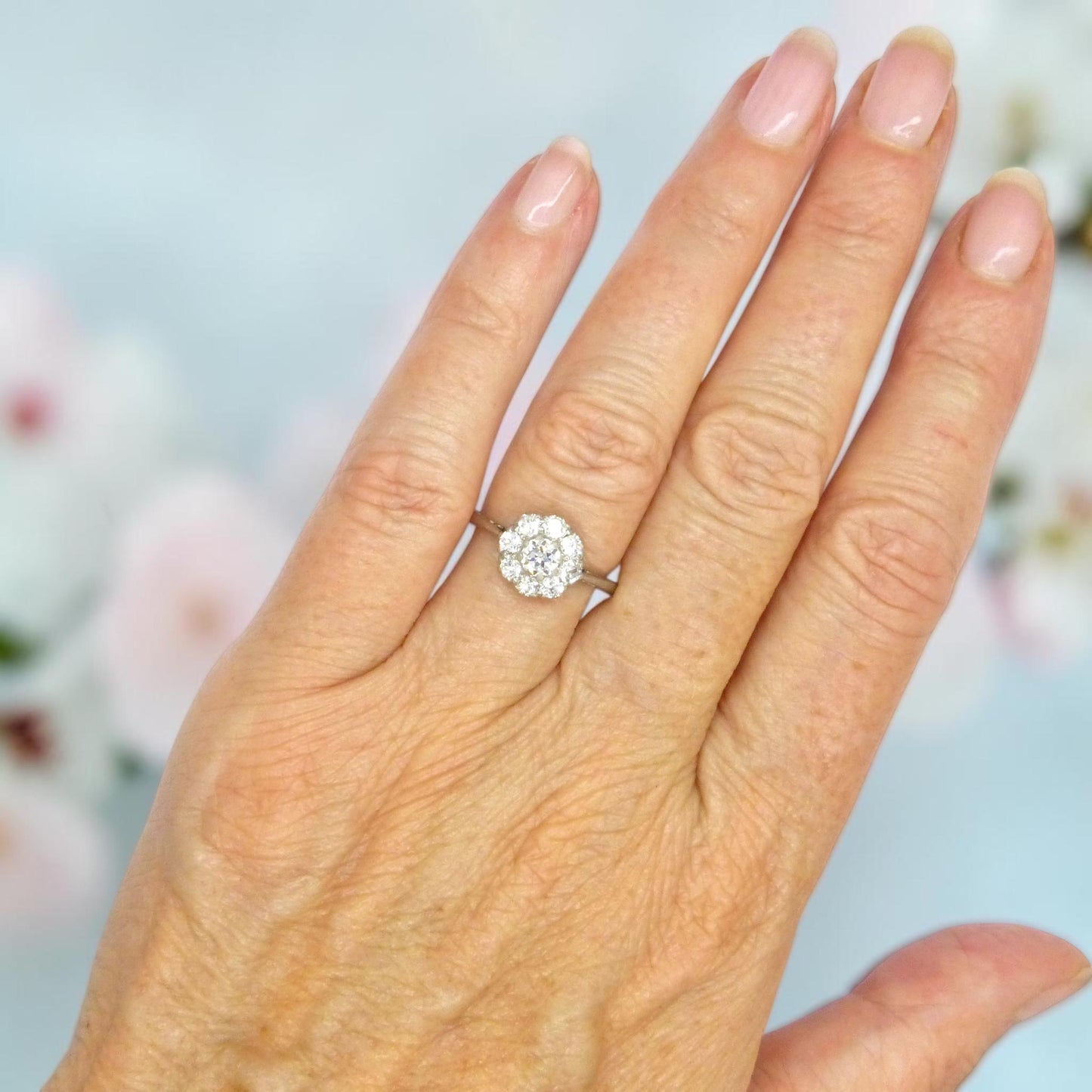Antique 18ct Platinum old cut diamond halo cluster ring 0.65ct