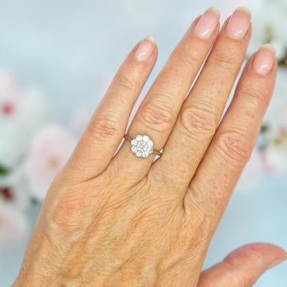 Antique 18ct Platinum old cut diamond halo cluster ring 0.65ct