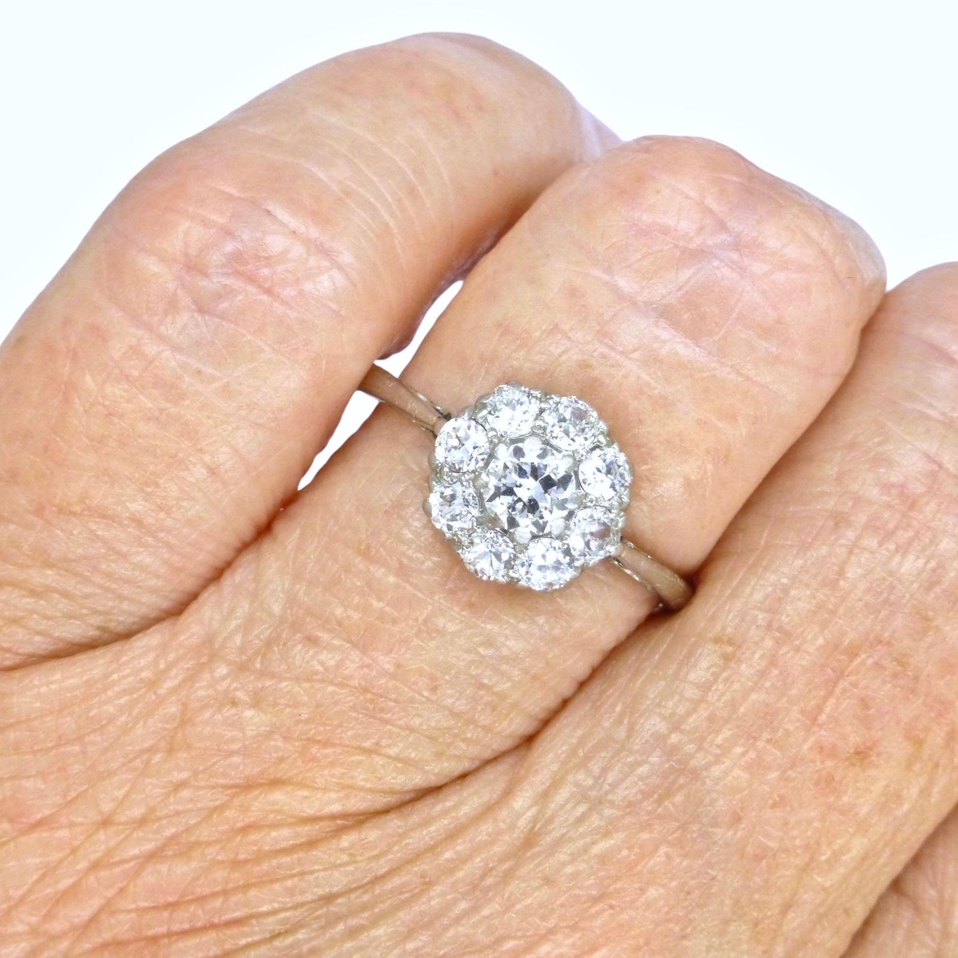 Antique 18ct Platinum old cut diamond halo cluster ring 0.65ct