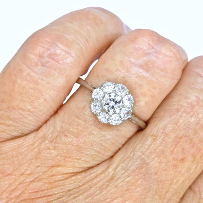 Antique 18ct Platinum old cut diamond halo cluster ring 0.65ct