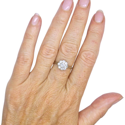 Antique 18ct Platinum old cut diamond halo cluster ring 0.65ct