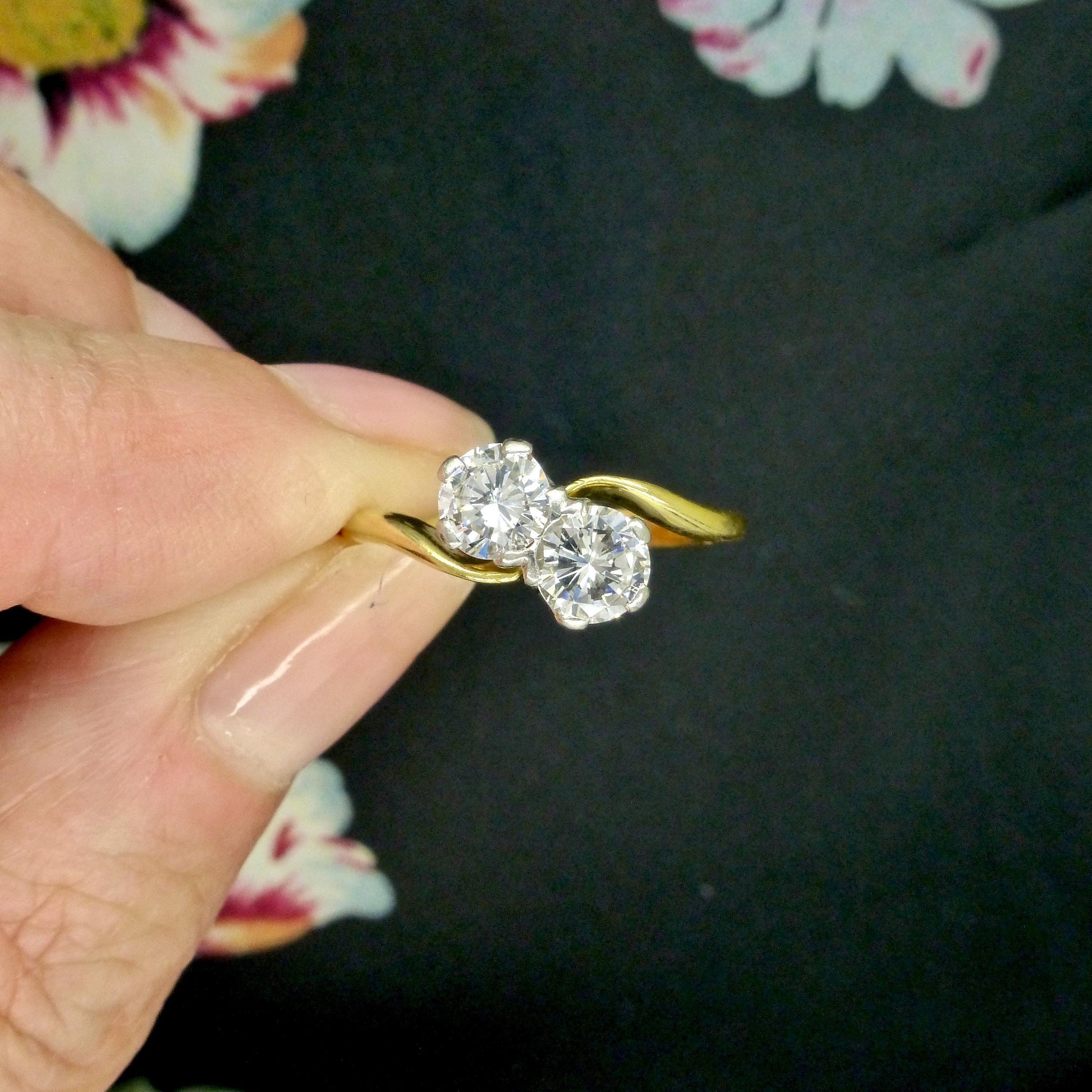Vintage Toi et Moi two stone natural diamond ring 1.00ct - with Valuation