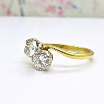 Vintage Toi et Moi two stone natural diamond ring 1.00ct - with Valuation
