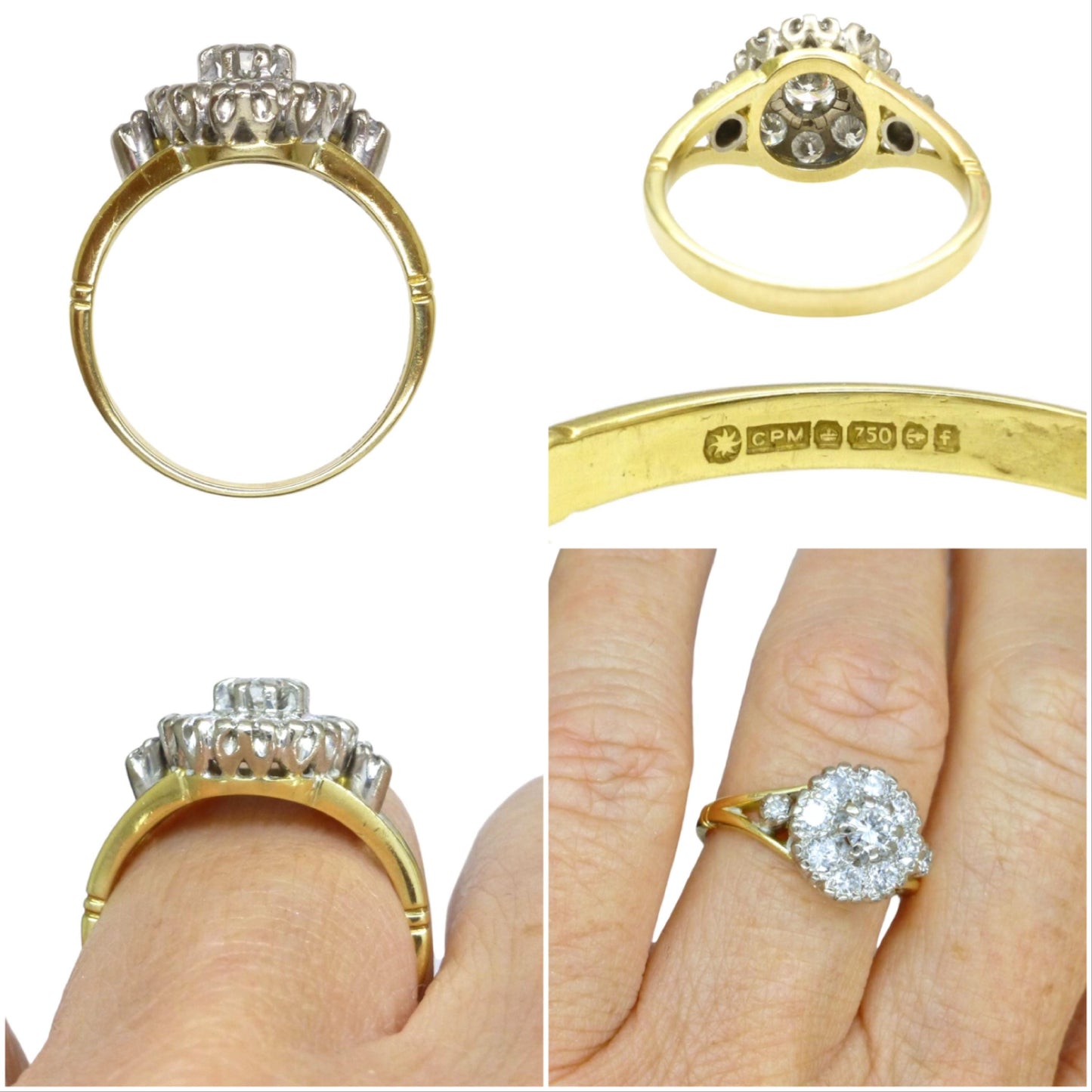 Vintage 18ct natural diamond cluster halo ring 0.87 carats