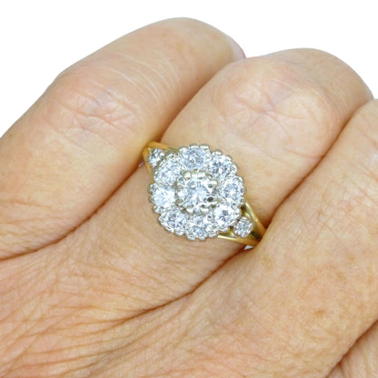 Vintage 18ct natural diamond cluster halo ring 0.87 carats
