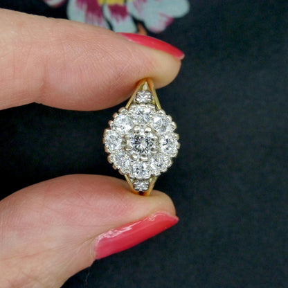 Vintage 18ct natural diamond cluster halo ring 0.87 carats